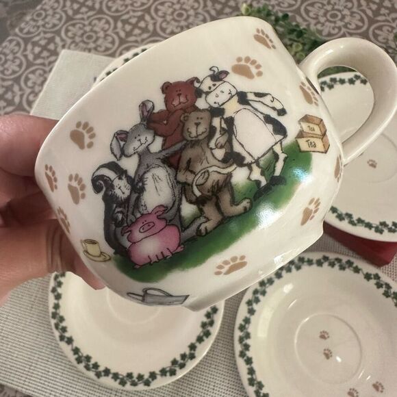 Paul Cardew Design 2004 Boyds Bears 4pc Cup & 4pc Saucer 25yrs anniv Vintage - Picture 6 of 9